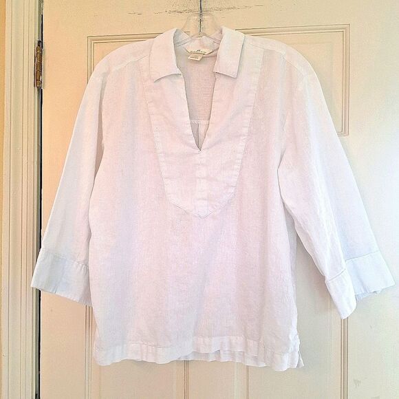 H&M Linen Cotton Shirt Crisp White Blouse Top Pullover Popover Loose size S - Picture 8 of 9